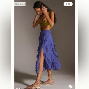 Anthropologie, A Line, Ruffle Midi Skirt